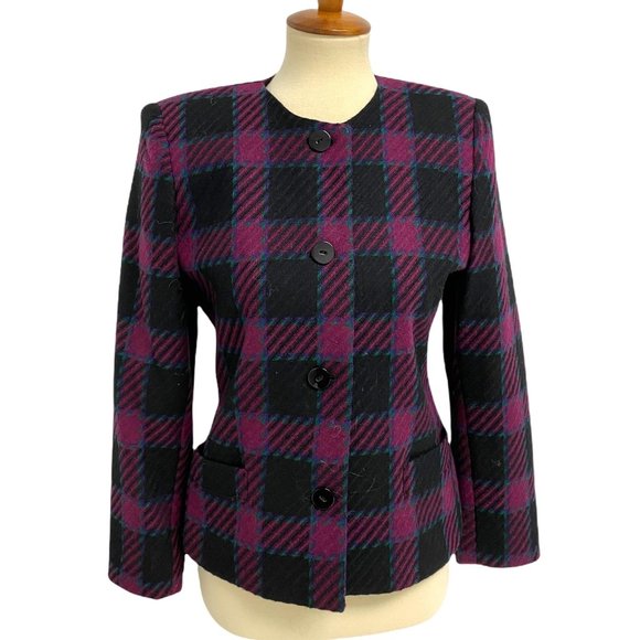 Vintage Karen Scott Petites women's blazer plaid button front size 4 - Picture 2 of 8
